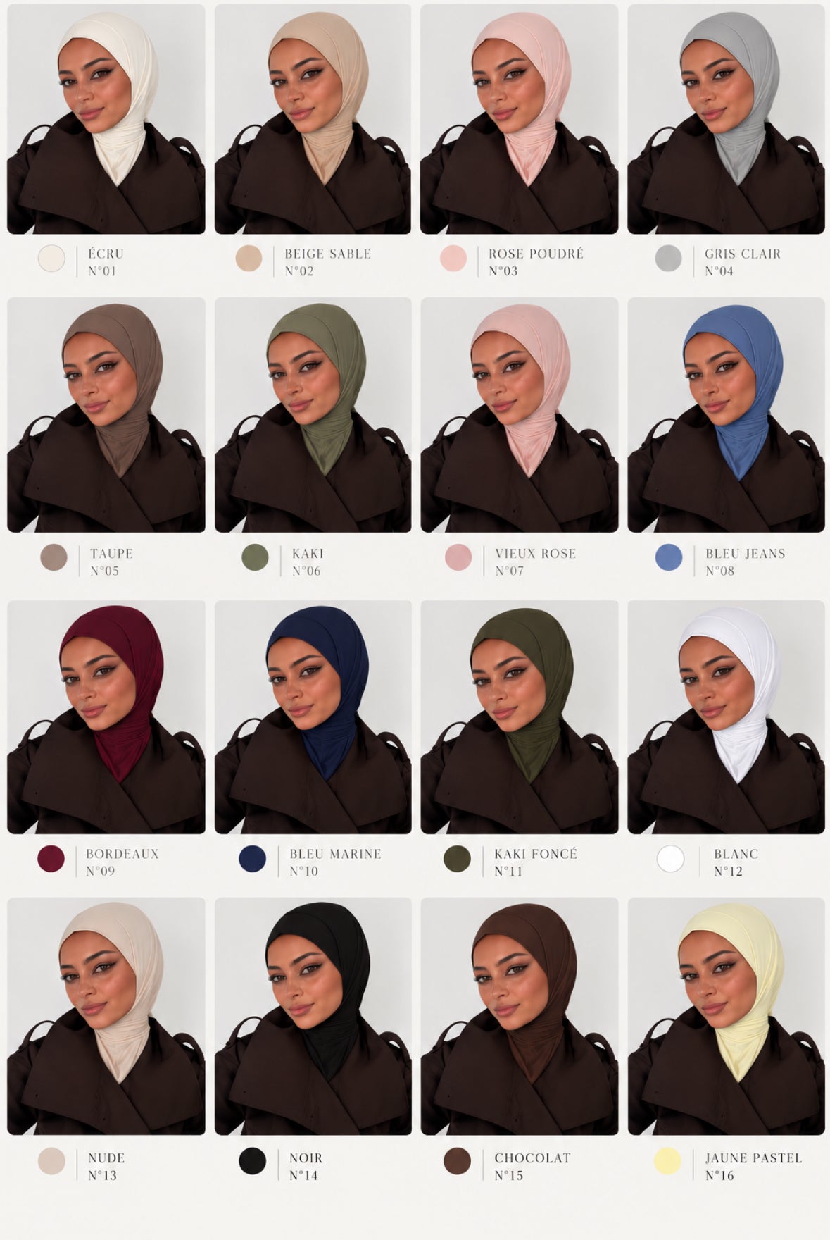 Hijab cagoule a clips en jersey liquide lot de 5 pcs de même couleur